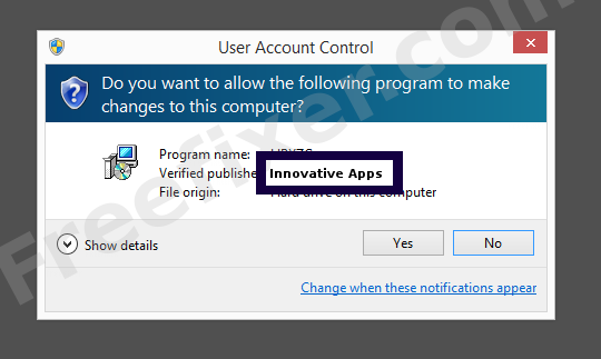 Screenshot where Innovative Apps appears as the verified publisher in the UAC dialog